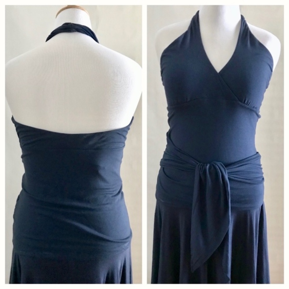 Lauren Navy Knit Halter Top and Handkerchief Skirt - Picture 4 of 9